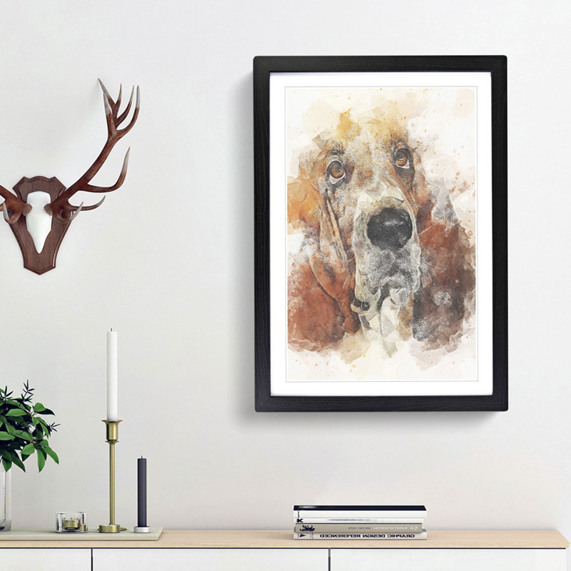 Basset Hound in Abstract - Picture Frame Painting Print, Black Framed, 48cm H x 36cm W x 2cm D