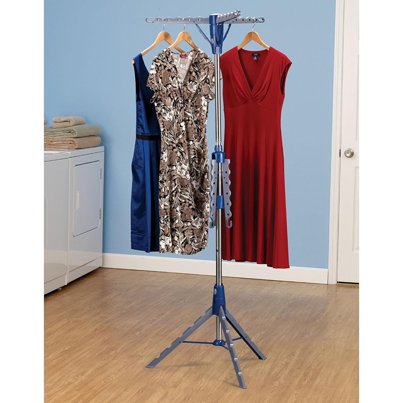 2-Tier Portable Foldable Clothes Drying Rack, Silver And Blue, Tripod Design, Multi-Purpose Laundry Airer For Home Or Outdoor Use