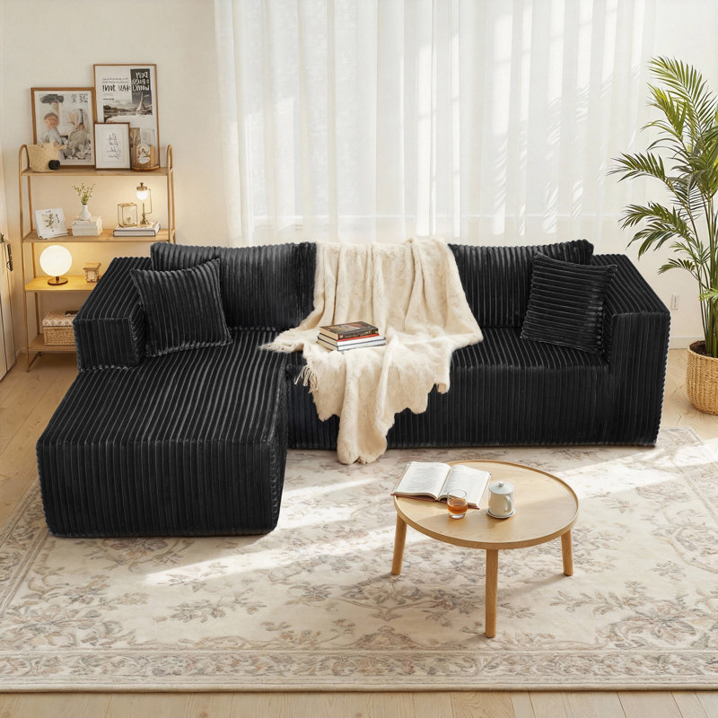 Canapé modulaire 105 po avec méridienne en L 105 po, sans assemblage requis, canapé modulaire moderne avec assise profonde, canapé rembourré en velours côtelé pour le salon
