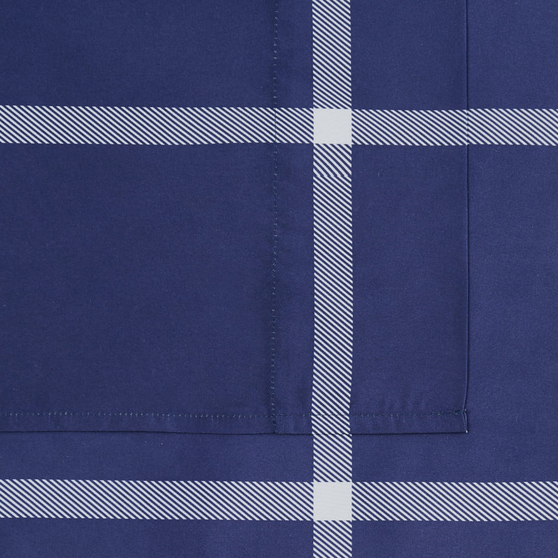 Ensemble de draps en microfibre écossais, Blanc / bleu marine, Complète