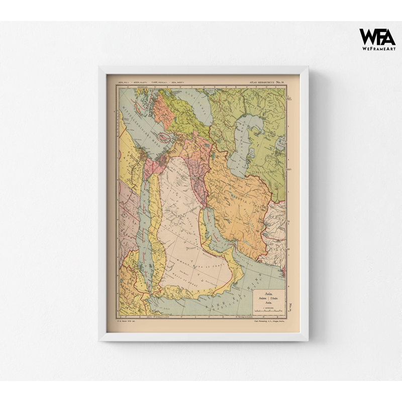 Moyen-Orient - Streit 1913, carte antique du Moyen-Orient rustique, impression d'art mural grande carte, décoration murale de salon, carte de bureau antique