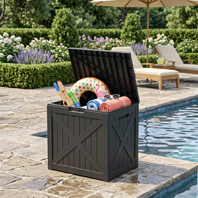 Boîte de rangement pour terrasse 35 po, 35 Gallons Black Resin Patio Storage Box