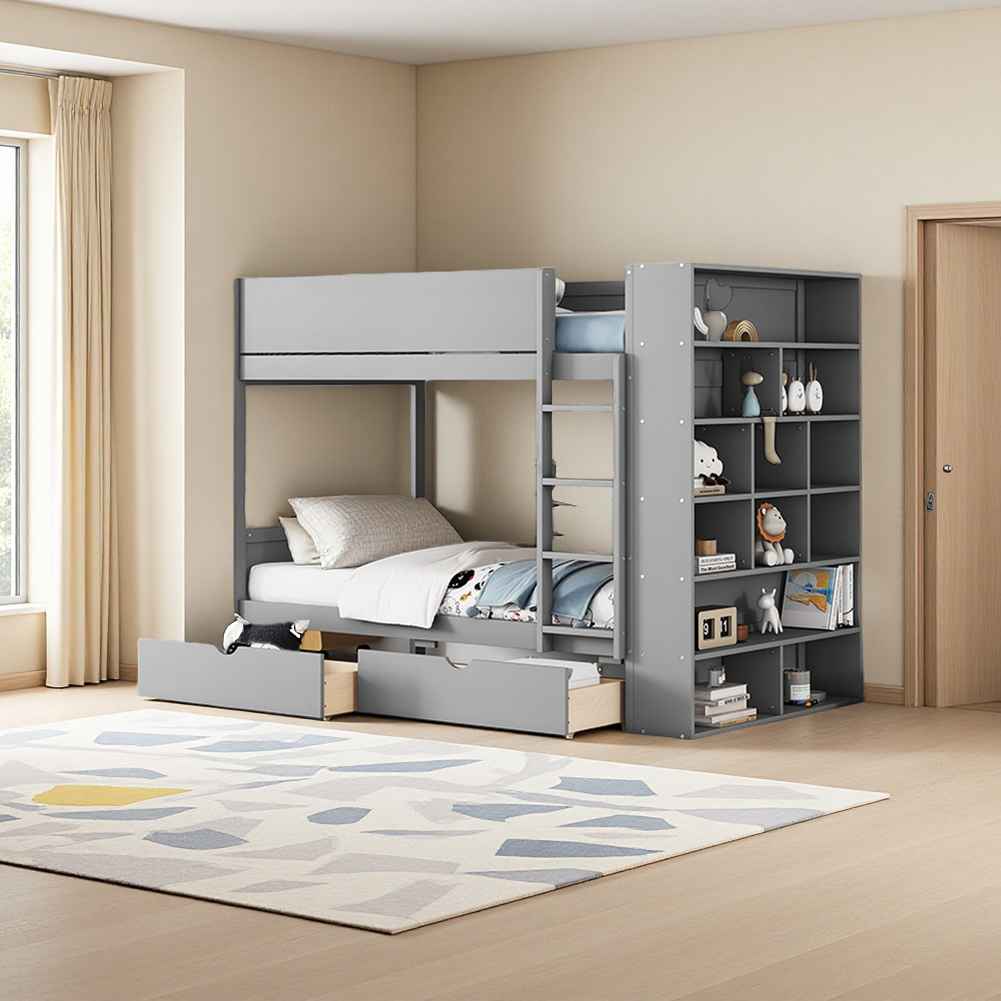 Harriet Bee Bunk Bed With 2 Drawers And Multi-Layer Cabinet - Wayfair ...