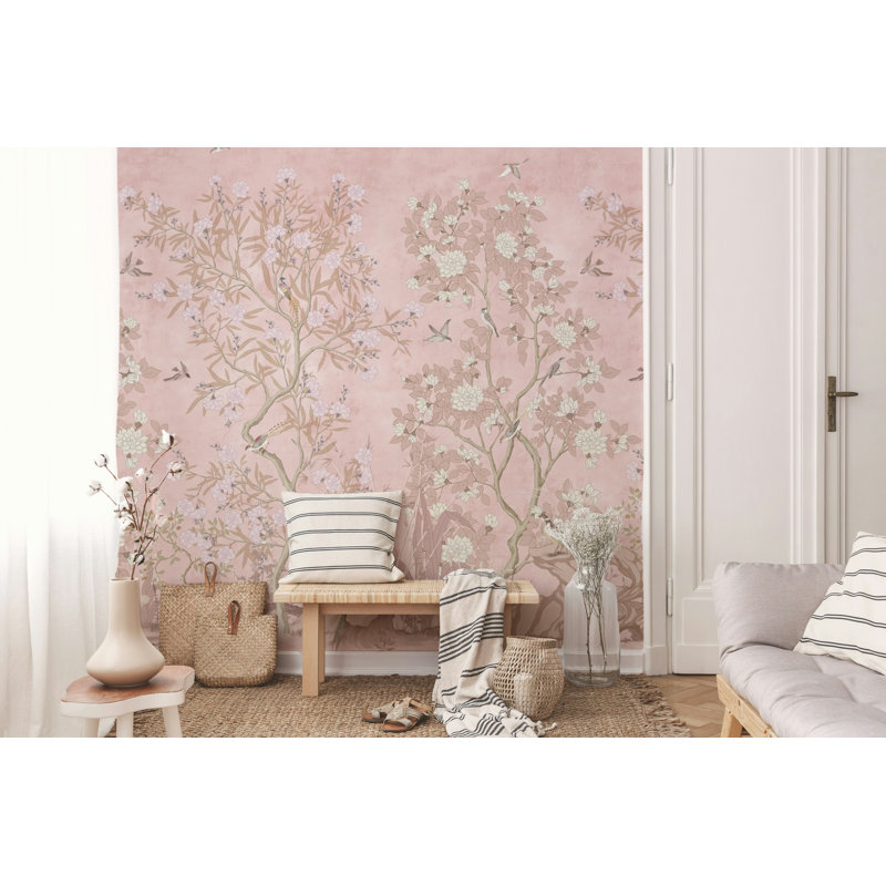 Papier peint Blush Garden Birds and Blossom Tree, L 37 po x l 56 po