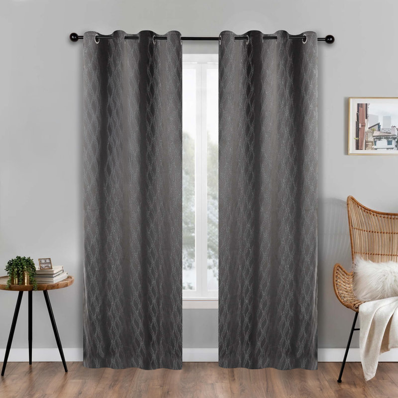 Vedder Modern Textured Waves Polyester Room Darkening Grommet Rod Pocket  Curtain Pair, Charcoal, Grommet 52" W x 84" L