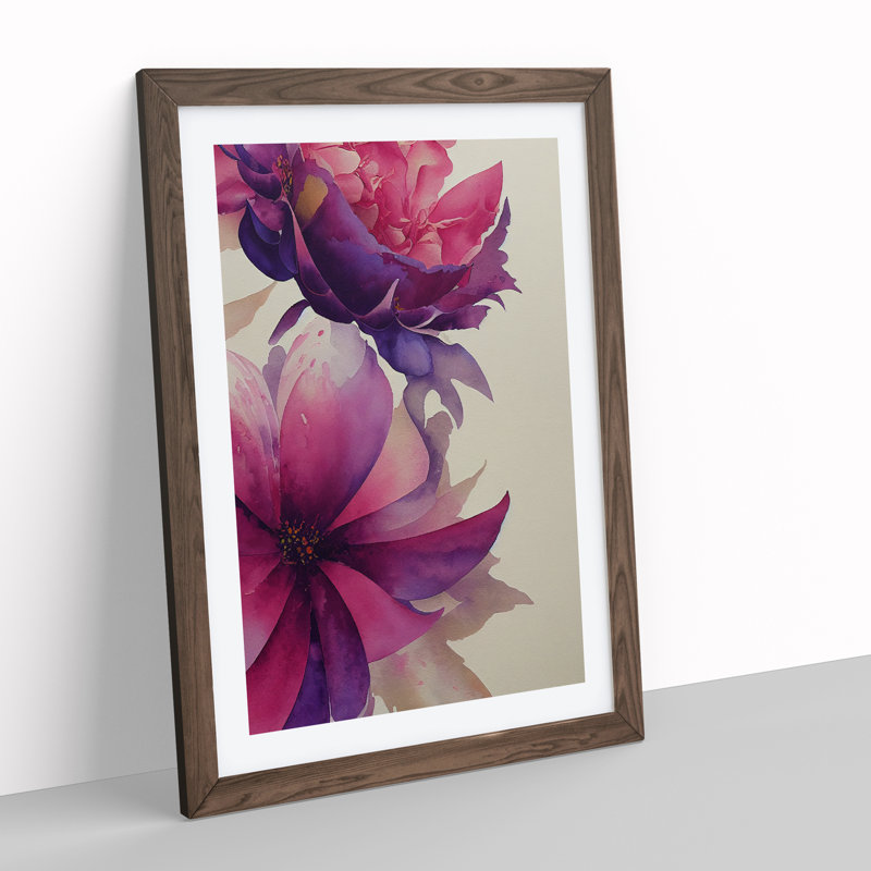 XV1022-2609X Lovely Watercolour Flowers No.4 - Single Picture Frame Print, 64cm H x 46cm W, Walnut