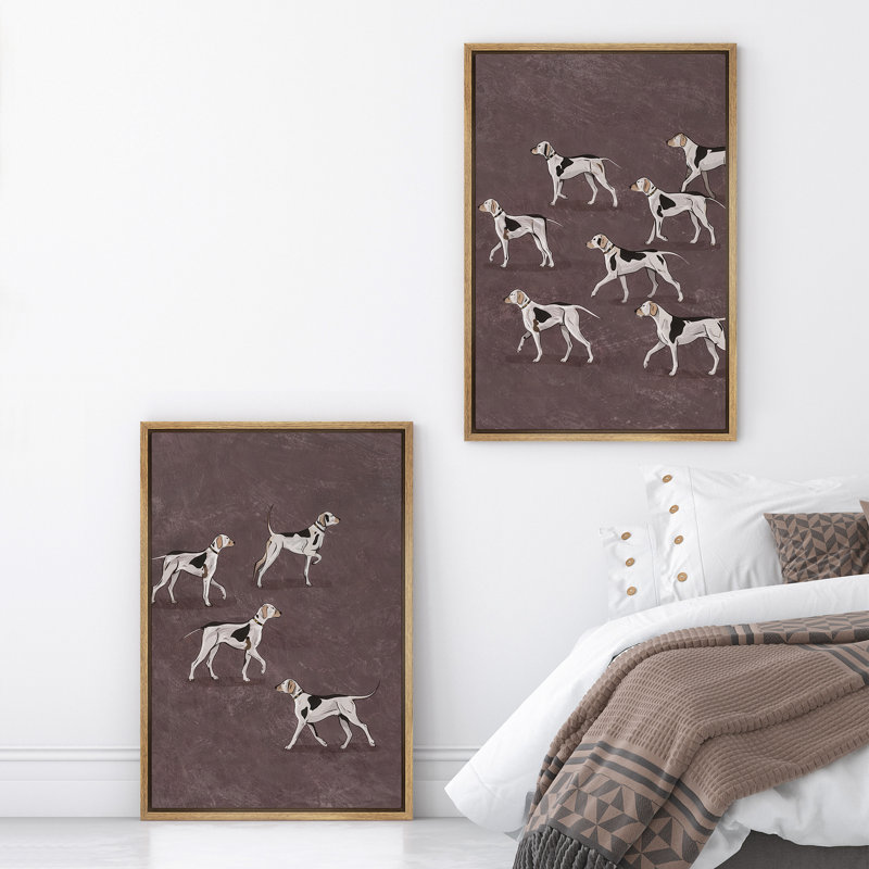 Illustration de motif de chien minimaliste, reproduction d'art sur toile encadrée pour chambre principale, 2 pièces, Naturel