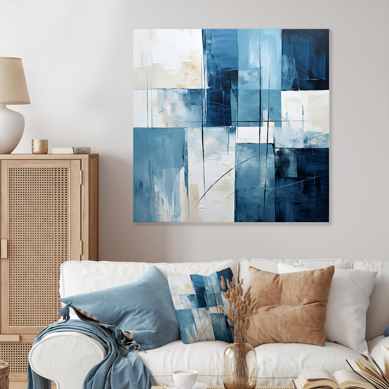 Nautique, formes géométriques blanches et bleues III - art mural géométrique en métal, H 36 po x l 36 po