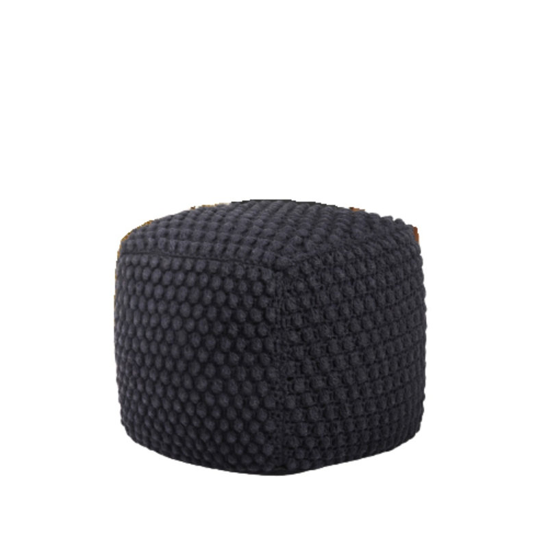 Aitana 18" Cotton Blend Pouf Ottoman, Black Cotton Blend