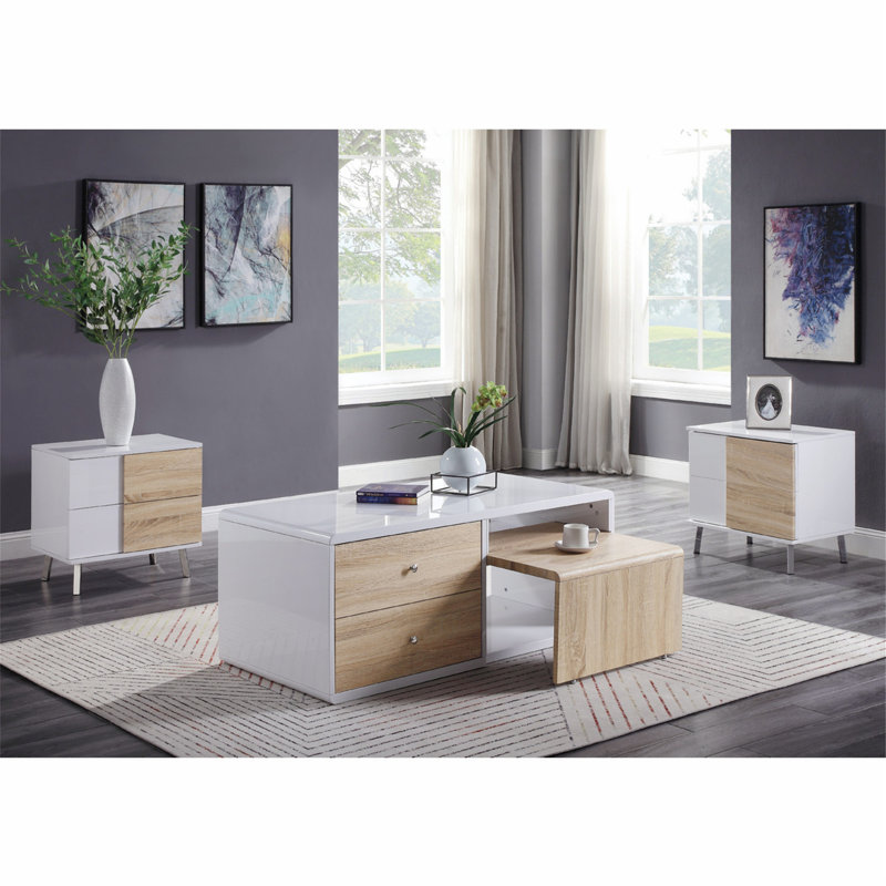 Versatile Rectangular Coffee Table with Pull-Out Feature and Spacious Drawers for Home Enhancement