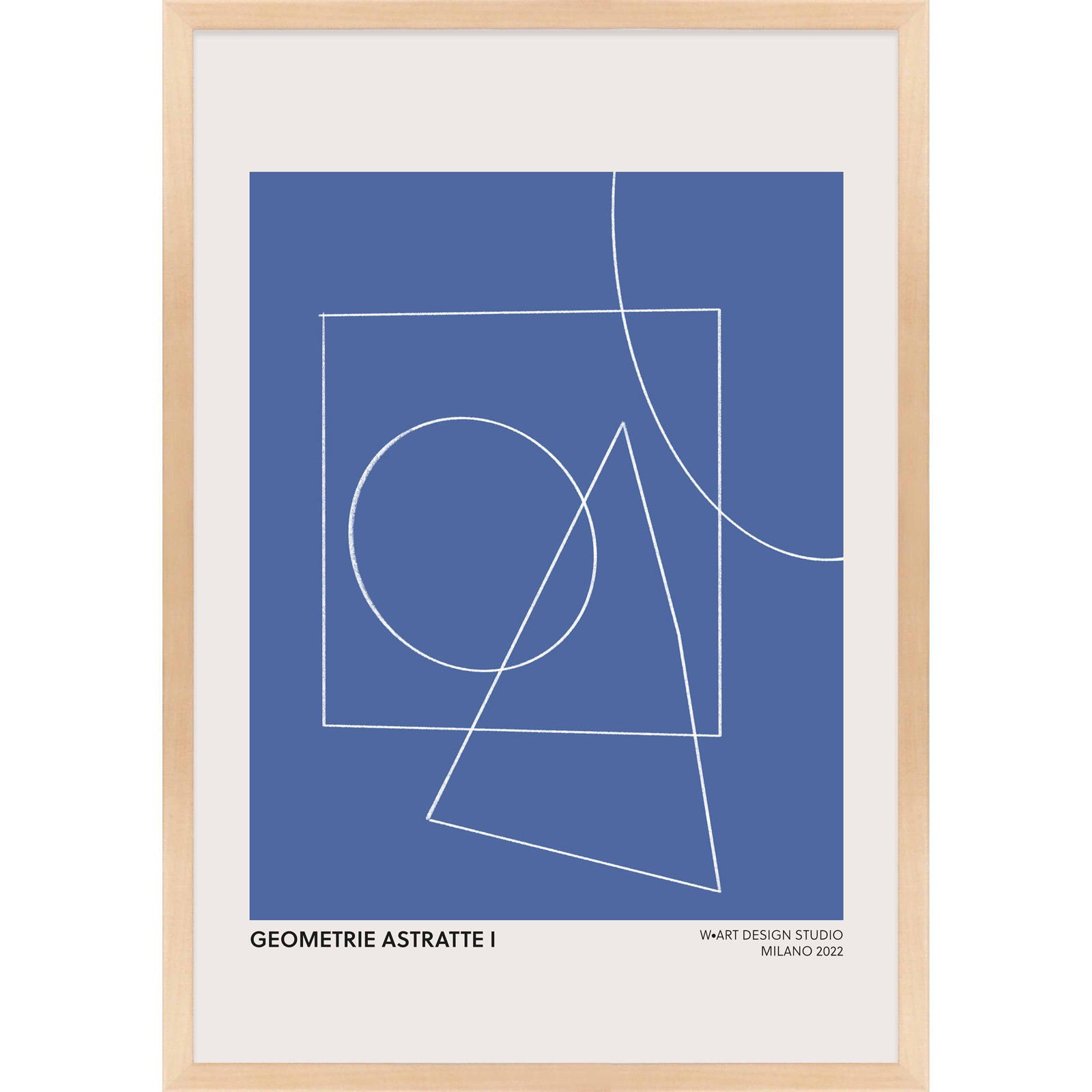 Geometric Abstraction In Blue by Romina Gadler, Maple, 50" H x 35" W x 1.25"D