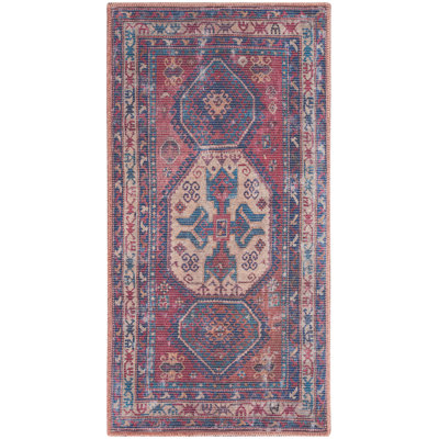 Machine Washable Southwestern Navy/Muted Red/Beige Area Rug