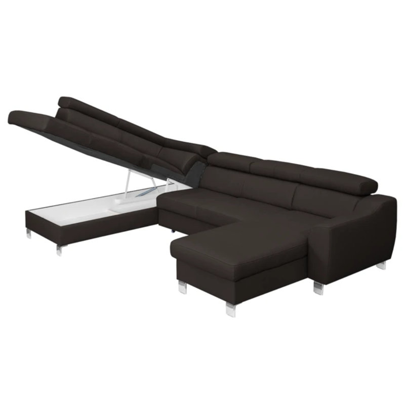 Avais Leather Large Corner Sofa in U-form, Dark Brown, Yes, Left Hand Facing