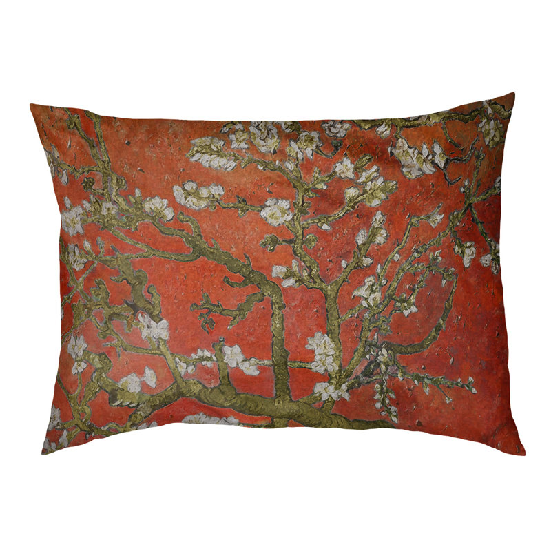 Coussin de concepteur de fleurs d’amande Burk, L 19,5 po x l 29,5 po, Orange / Brun foncé
