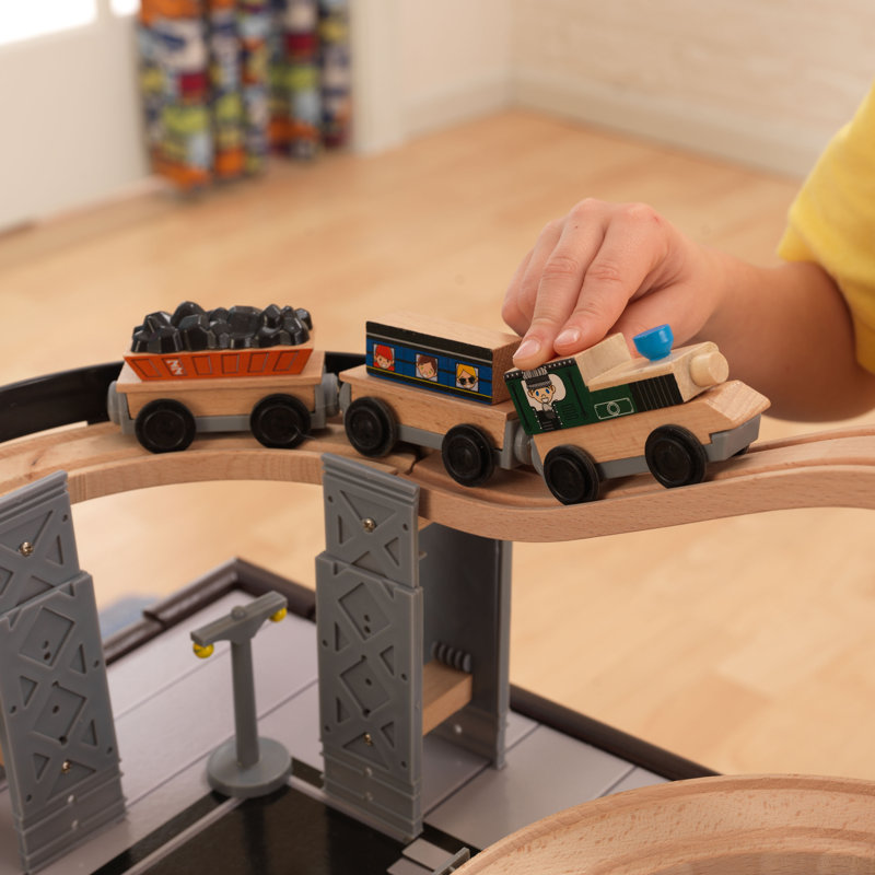  Metropolis Wooden Train Set & Table with 100 Pieces and Storage Drawer, Espresso