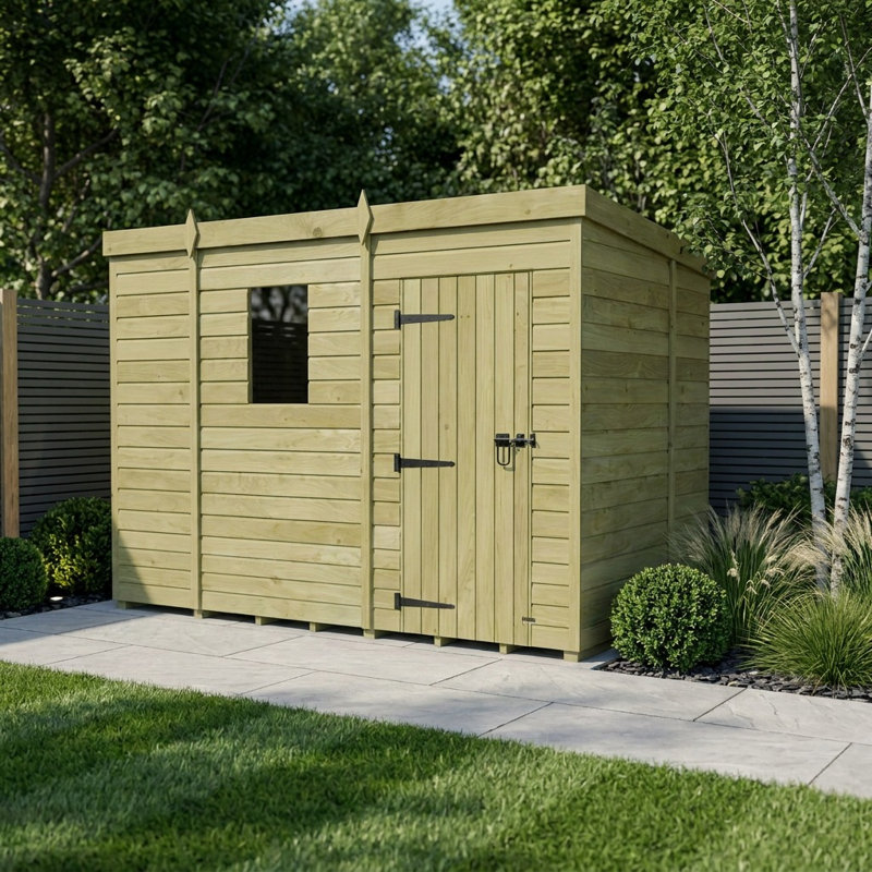 Total Sheds 9ft x 6ft Pent Garden Shed - Single Door - With Windows - Pressure Treated Timber - UK Manufactured