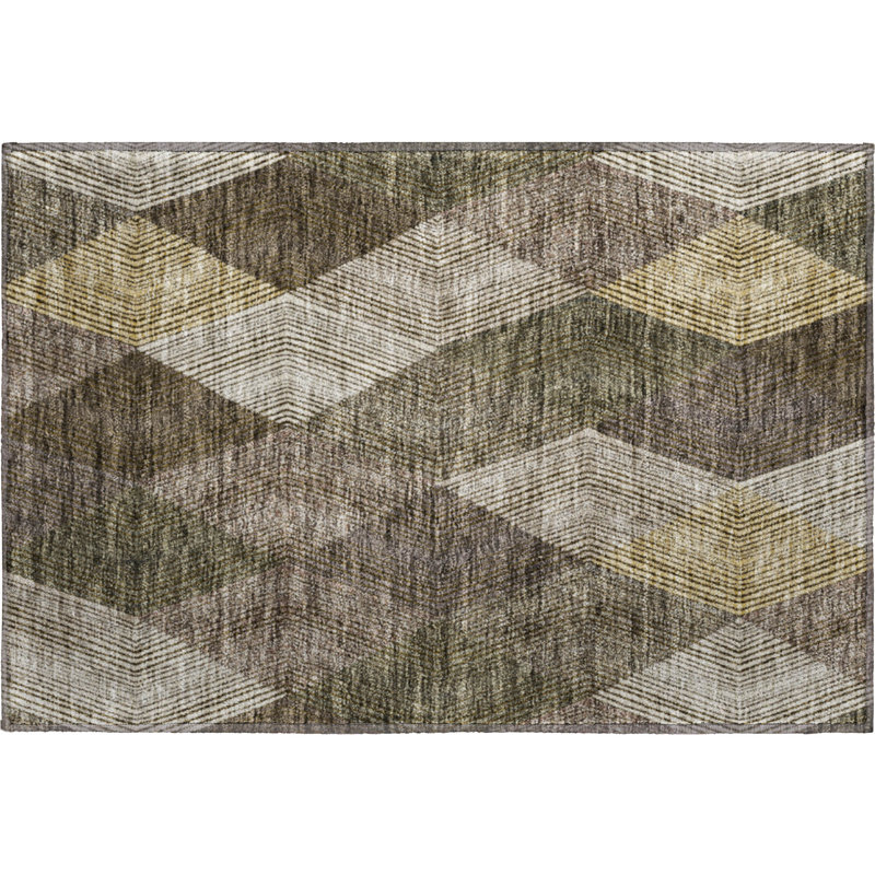 Premium Machine Washable Prisco Brown Rug, Rectangle 1'8" x 2'6"