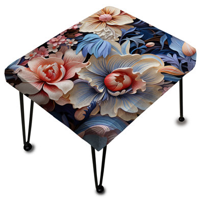 Motif floral méditerranéen en bleu - Repose-pieds floral