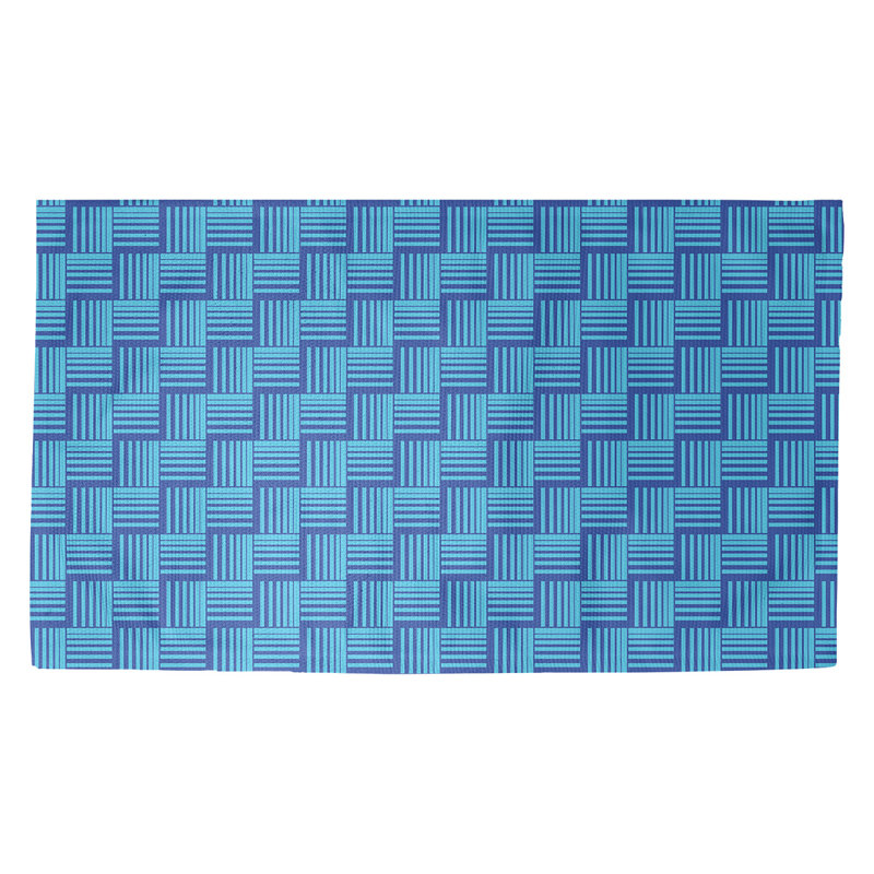 Tapis décoratif bleu à rayures nattes, Rectangle 5 pi x 7 pi