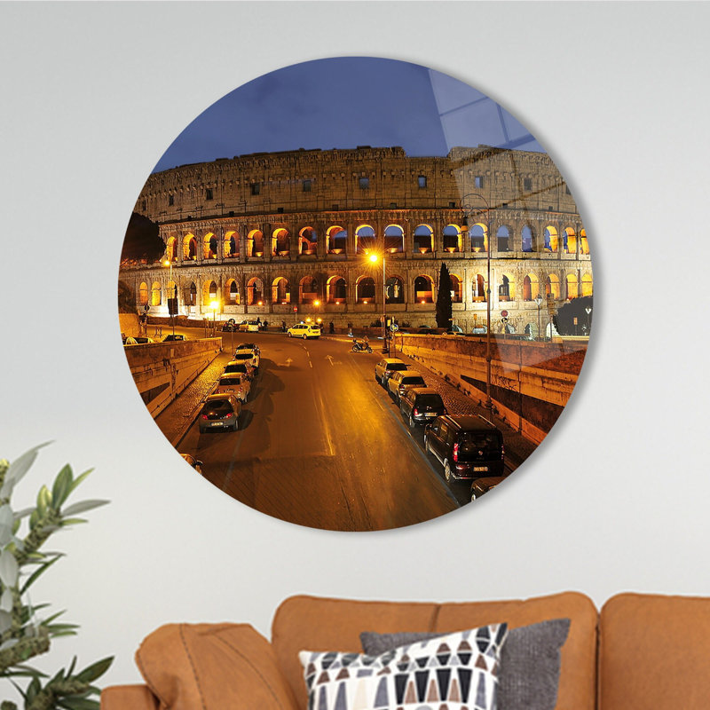 Art mural en verre inspiré du voyage à Rome, H 31,5 po x l 31,5 po