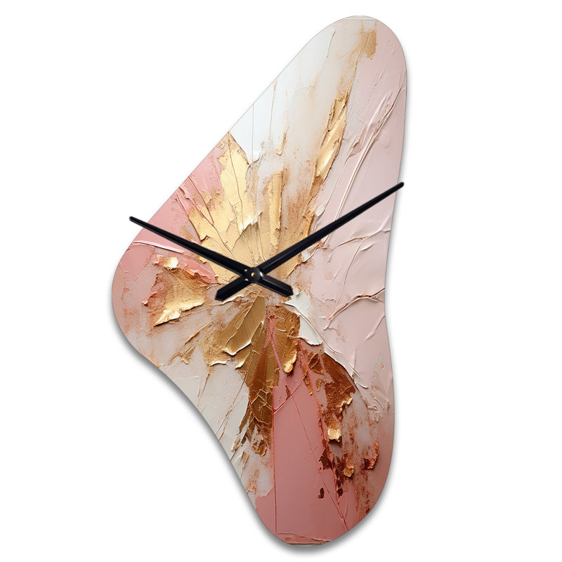 Or et rose, peinture fusion - peinture abstraite, horloge murale, Médium