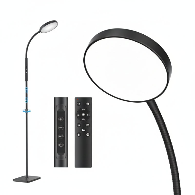 Floor Lamp, Adjustable Height Floor Lamps For Living Room Bedroom, 120 LED Super Bright Standing Lamp Remote & Touch Control Dimmable Gooseneck Tall Stand Reading Lamp For Office Craft, Black