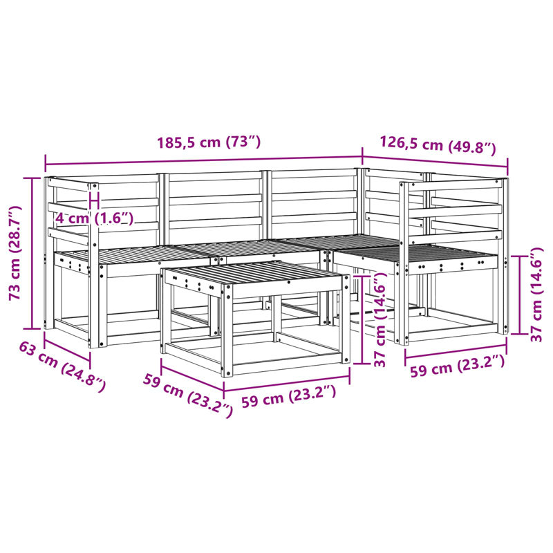 185.5cm Wide Patio Sectional Set