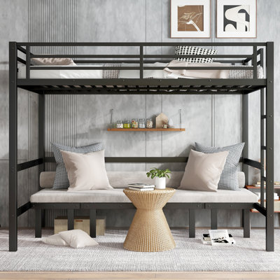 Queen Over Queen Size Pull-Out Metal Bunk Bed,Lower Bunk Can Be Pulled Out In Three Sections,Top Bunk Equipped With Safety Rails,Black.