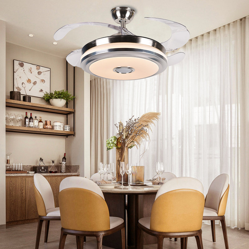 Ellman 36'' Bluetooth Ceiling Fan with LED Lights and Music Player, Chrome with White Blades