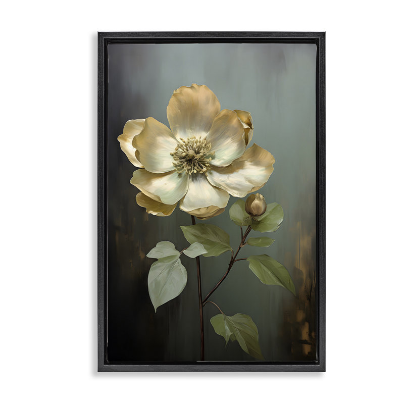 «White Floret Petals», toile flottante brune encadrée par Petals Prints Design, H 25 po x l 17 po