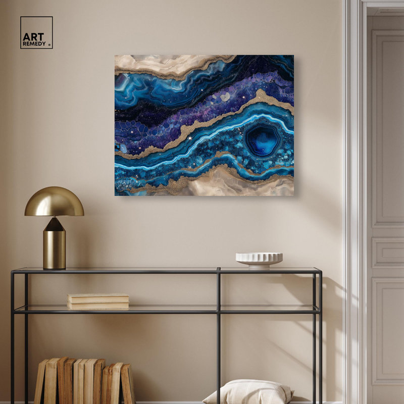 «Galactic Geode I», toile Blue Geode par Art Remedy, H 30 po x l 36 po, Toile tendue, Peinture sans cadre