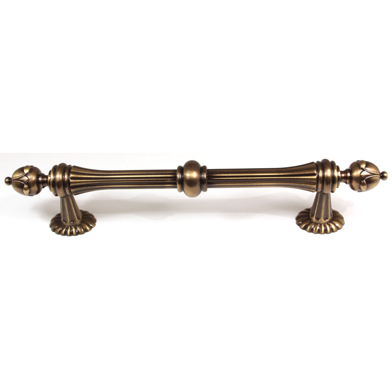 Ornate 8" Unlacquered Brass Appliance Pull
