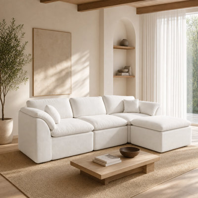 111.8"  L-Shaped Deep Seat Modular Sectional Sofa with Chaise for Living Room