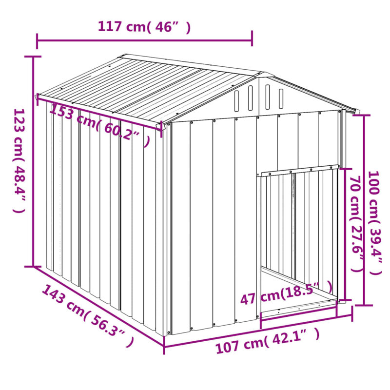 Atticus Steel Dog House, 49”H x 42”W x 56”D, Anthracite