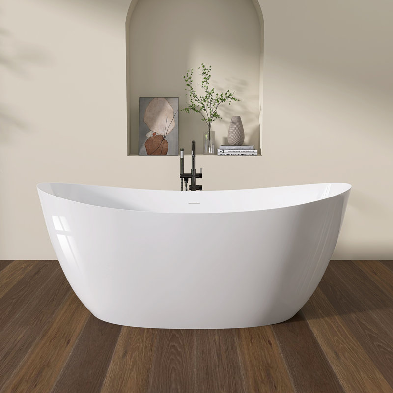 Baignoire de trempage contemporaine en acrylique 63 pouces avec trop-plein et drain