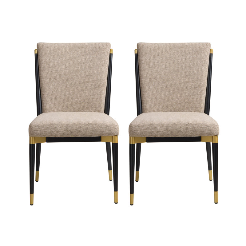 Chaise rembourrée sans accoudoirs moderne en fer Blondell, Coussin brun clair / structure noire