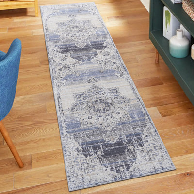 Tapis crème / bleu / médaillon