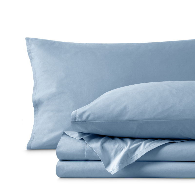 100% Cotton Percale Sheet Set, Full / Double Sheet Set with 2 Pillowcases, Dusty Blue