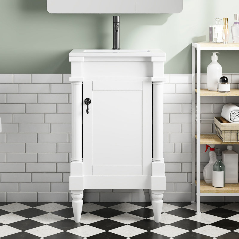 Armoire de rangement pour salle de bain - Construction compacte et élégante avec lavabo en céramique de style rétro inclus