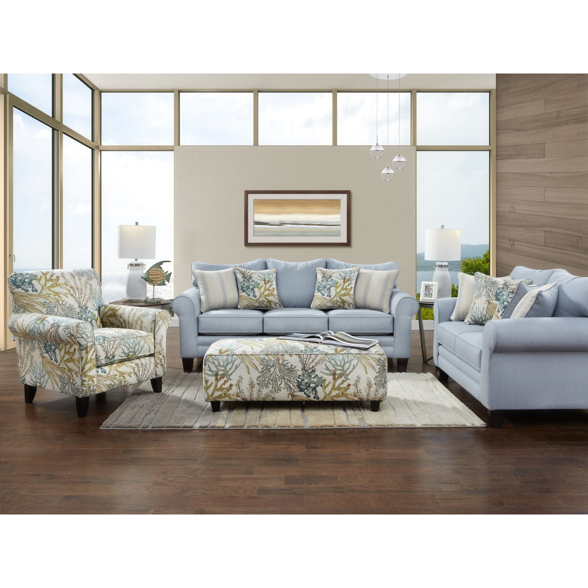 Aurora 88" Rolled Arm Sofa with Reversible Cushions, Starter Sky, Revolution Performance Fabrics, Sofa