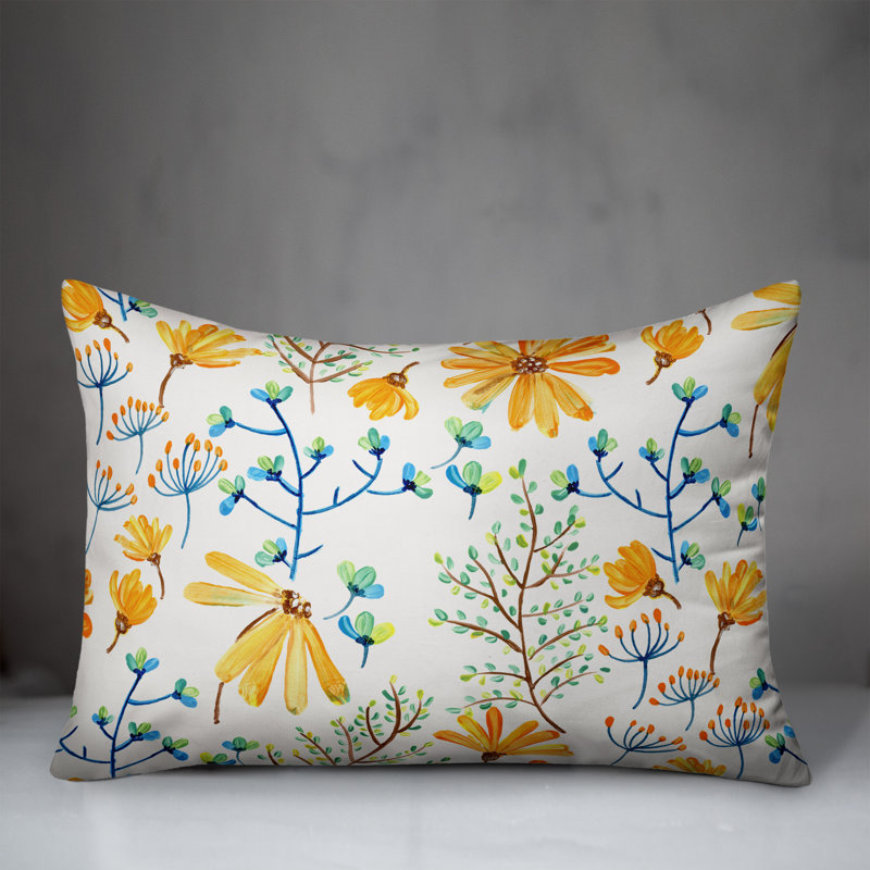  Coussin décoratif floral intérieur / extérieur en polyester, H 14 po x l 20 po, Blanc