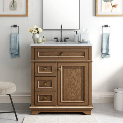 30" Traditional Free Standing Single Bathroom Vanity with One-Piece Ceramic Top and Integrated Sink