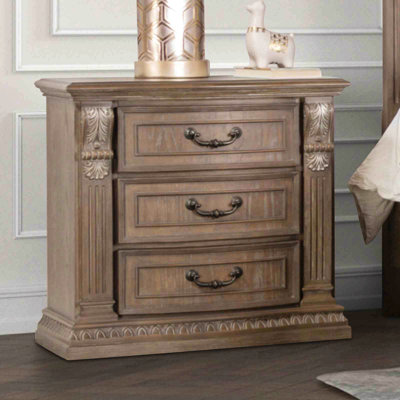Table de chevet en bois massif luxueuse à finition chêne vieilli 1Pc