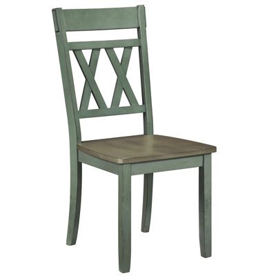 Chaise d'appoint classique à dossier croisé classique pour 2 personnes, bleu sarcelle et gris-gris moderne, structure en bois, charge de 250 lb, siège d'une hauteur de 18 po, salle à manger de conception 2 pièces, finition antique, siège, dossier, profondeur de 17,5 po