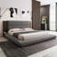 Lit plateforme tapissier de plancher avec tête de lit en bois allongée et tablette de chevet, aucun sommier nécessaire, très grand, gris-124438668