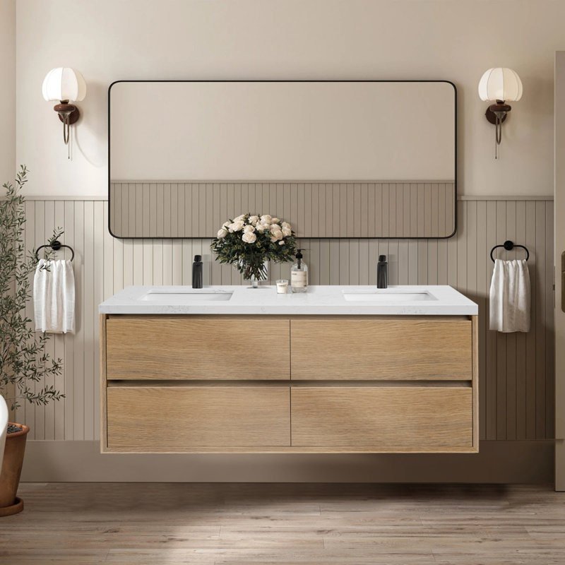 Meuble-lavabo mural double avec comptoir et lavabos, 60"