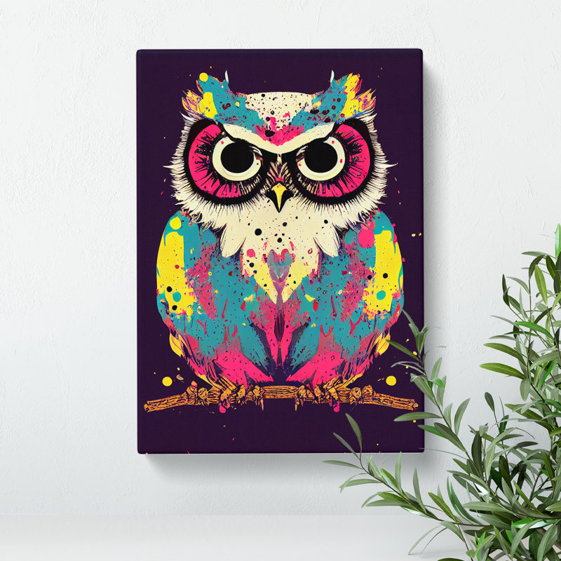 Splashed Owl No.2 - Wrapped Canvas, 50cm H x 35cm W x 3cm D