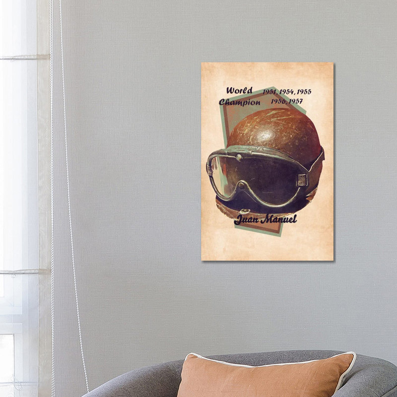 Juan Manuel Fangio''s Helmet Retro by Pop Cult Posters - Wrapped Canvas Print