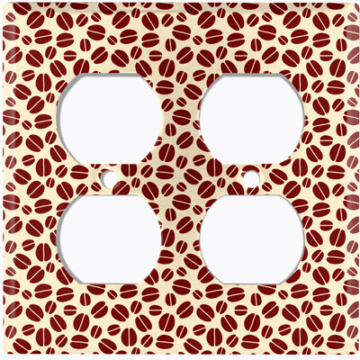 Metal Light Switch Plate Outlet Cover (Coffee Beans Brown Cream - Double Duplex)