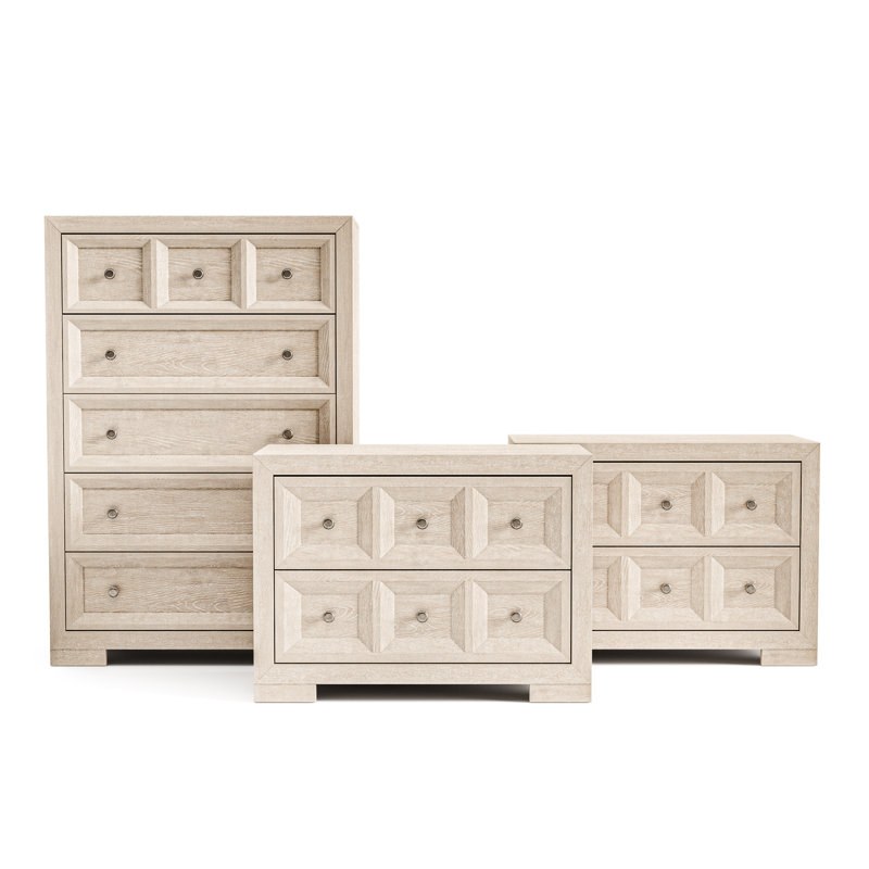 Ensemble de tables de chevet et commodes 3 pièces 2 tiroirs Schell, Beige